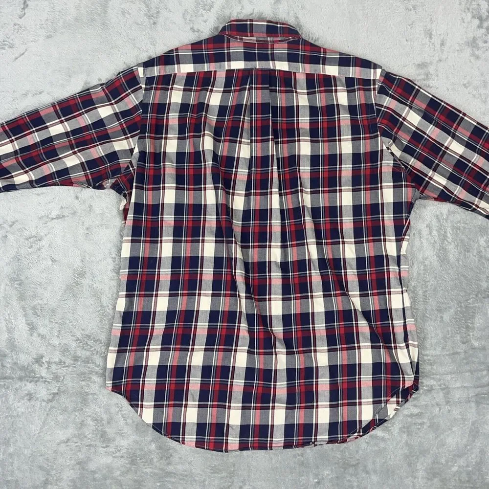 Vintage Ralph Lauren Shirt‎ Mens Large Red White  Blue Tartan Plaid Button Up